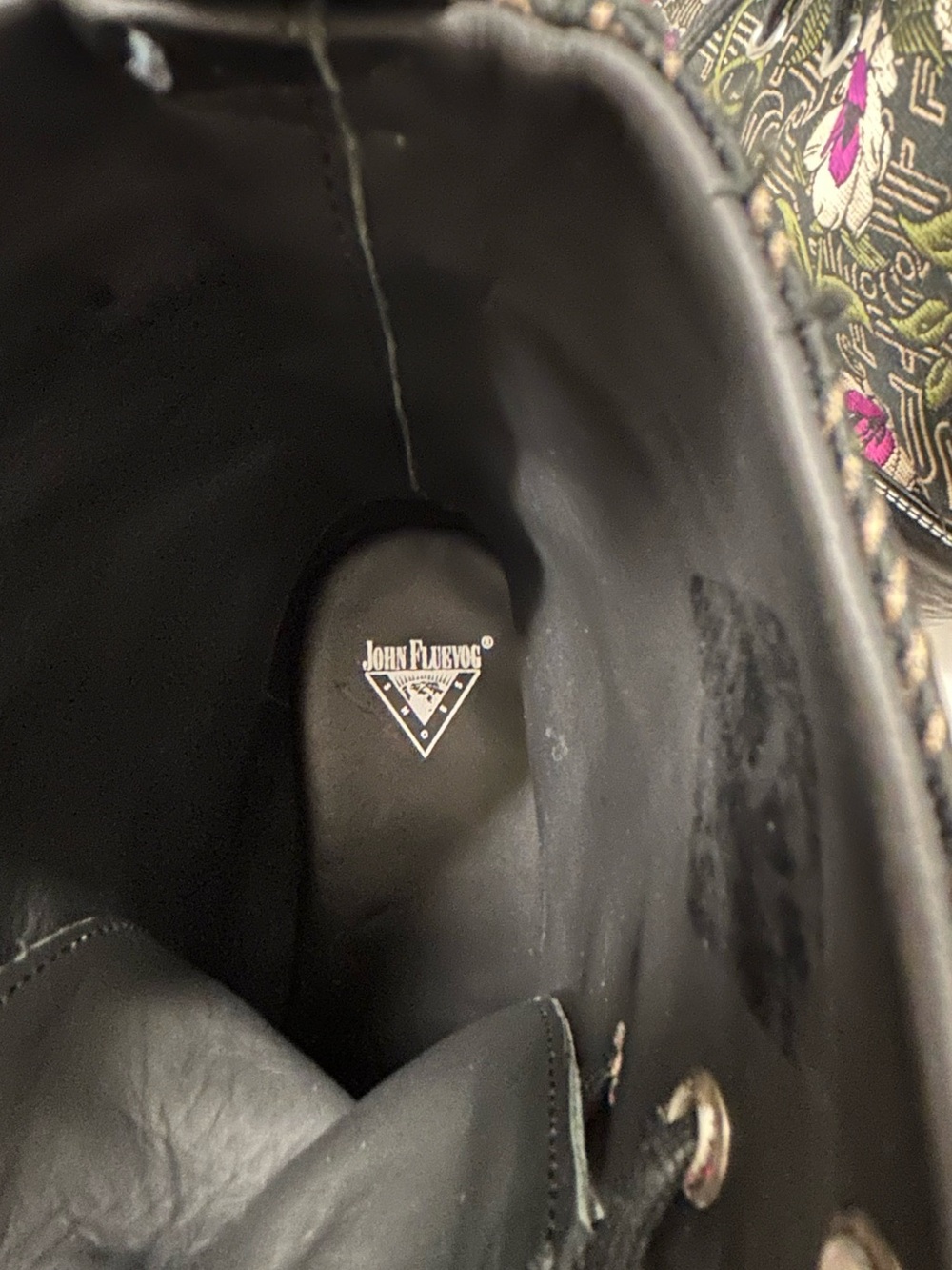 New John Fluevog Black Lace-Up Boots with Red and Purple Floral Embroidery - Picture 13 of 13